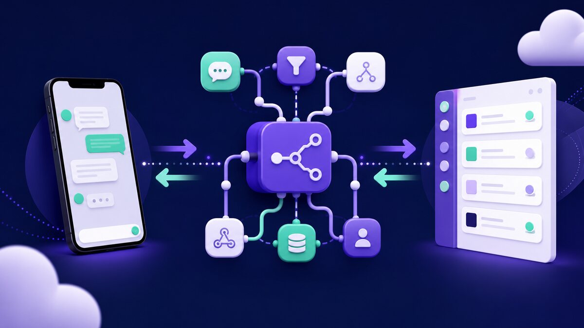 Fluxo de automação bidirecional entre WhatsApp, n8n e Slack