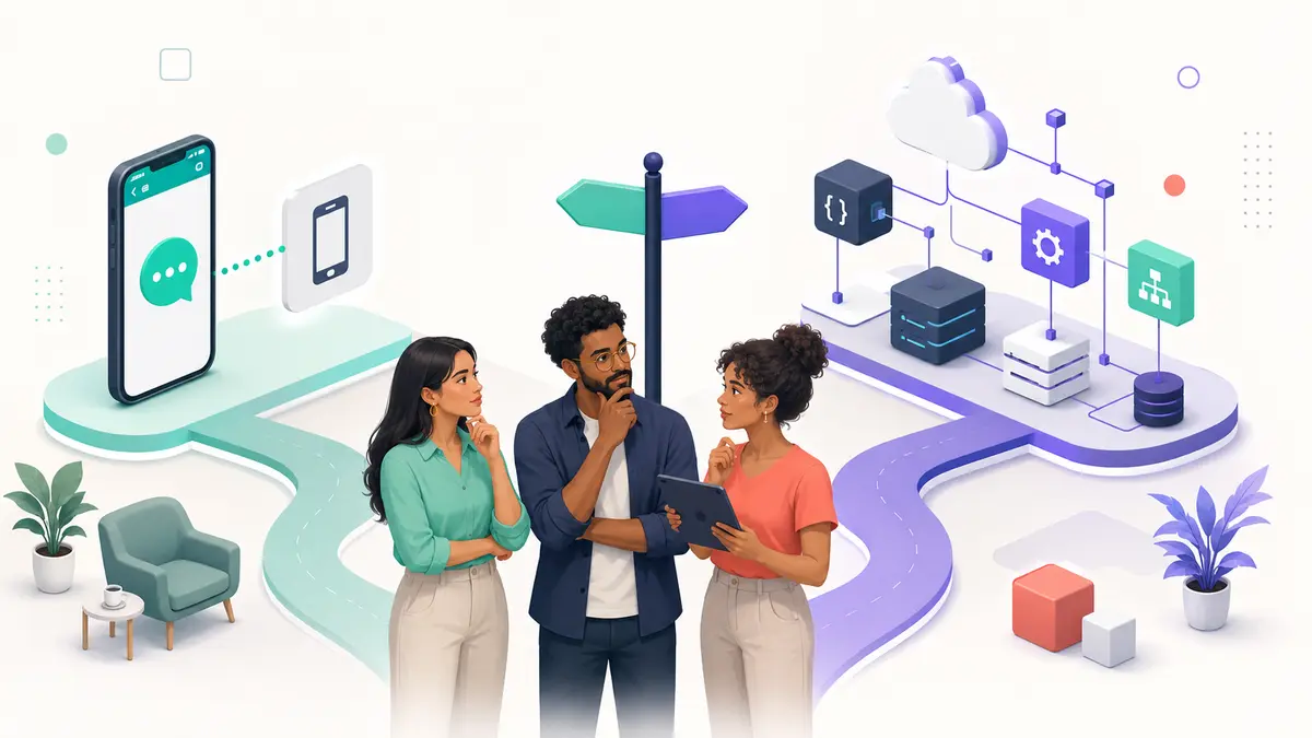 Equipe comparando conexão por QR Code e integração por API