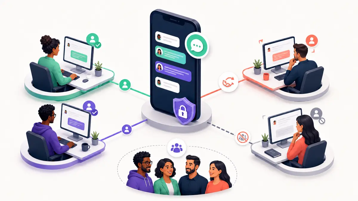 Equipe colaborando no atendimento de um número corporativo de WhatsApp